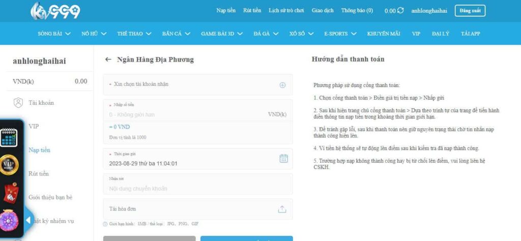 Nạp tiền KV999